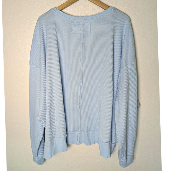We The Free People Buttercup Blue Waffle Knit Thermal Oversized Top Women L - Picture 2 of 13